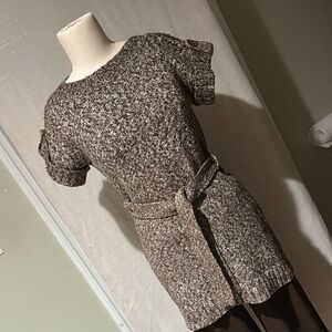 Cozy Brown Marled Knit Belted Sweater Tunic